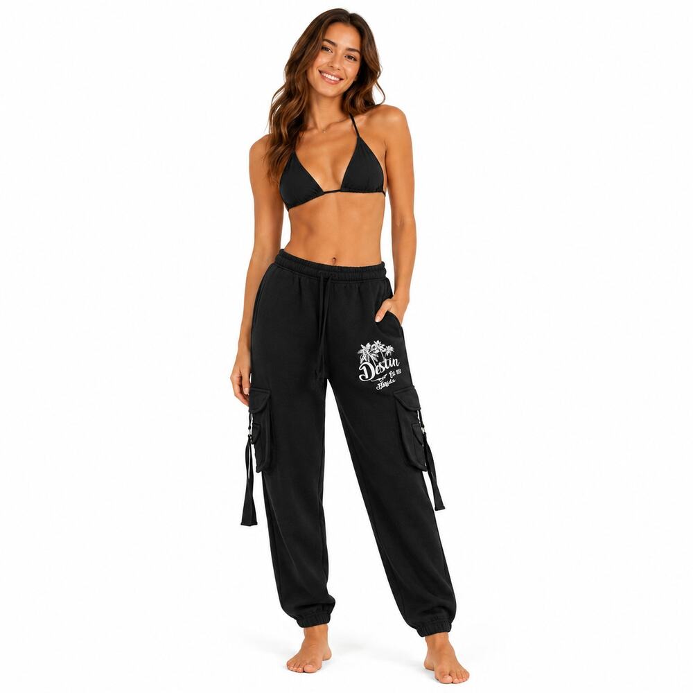 Womens Cargo Jogger Pants Small Black Beach Vacation Travel Sweatpants Athletic